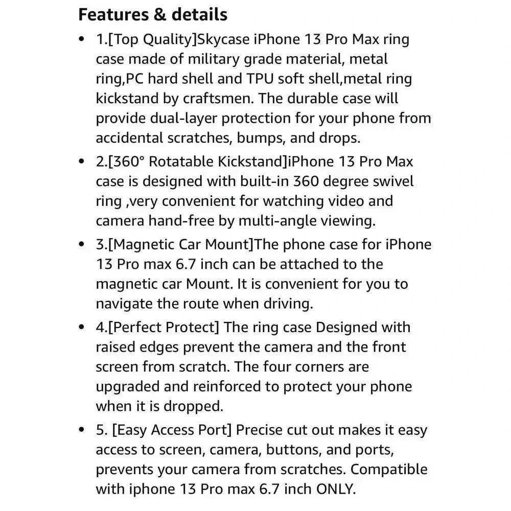 Skycase Compatible for iPhone 13 Pro Max 6.7’’ Dual Layer Case W/Ring Kickstand‎ - Picture 8 of 8